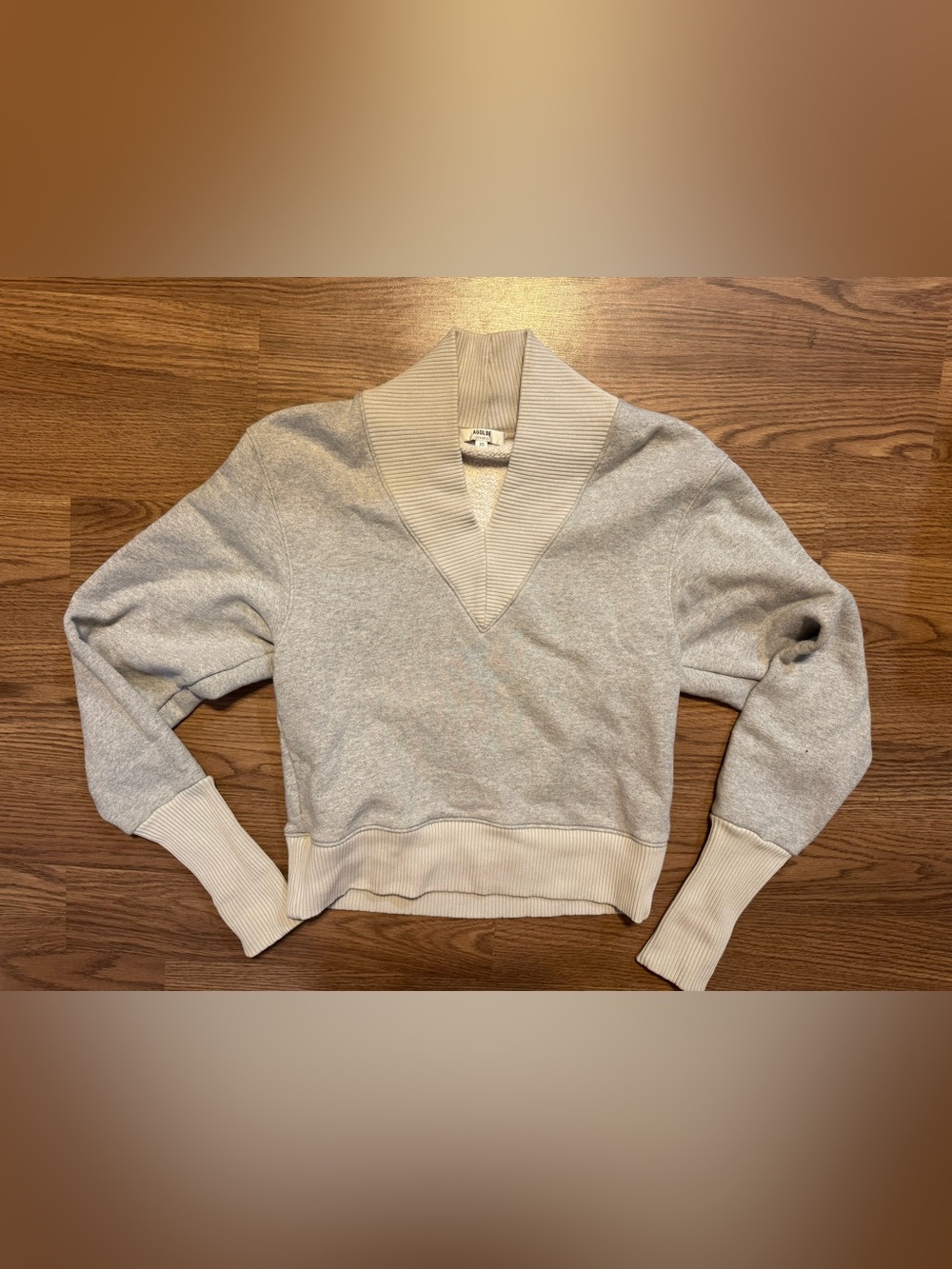 Agolde Light Gray V-Neck Ribbed Collar Sweater